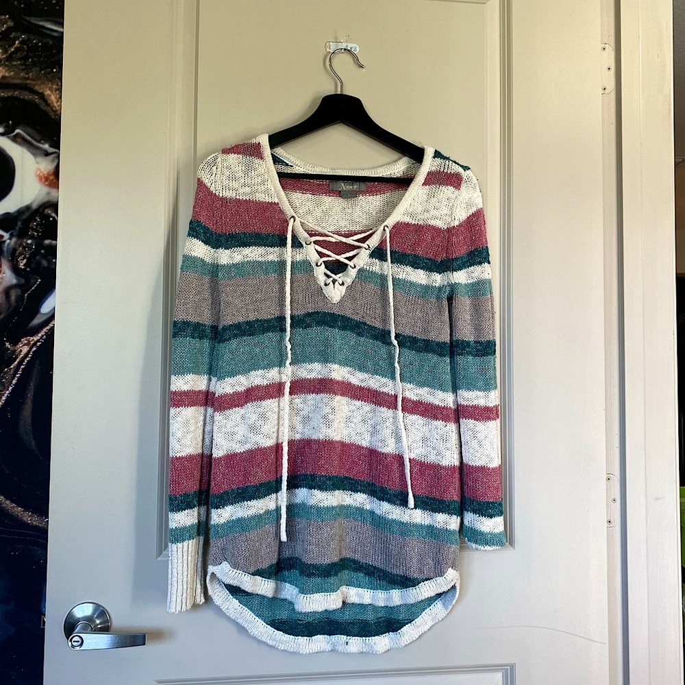 Natural Reflections Lace-up Long Sleeve Sweater